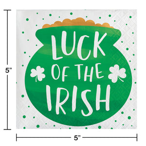 St Patrick’s “Luck of the Irish” beverage cocktail napkins – 16 Count
