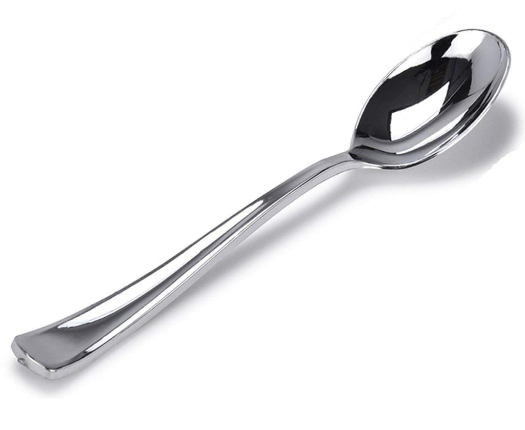 Metallic Silver Plastic Spoons –  12 pc