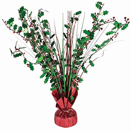 Green and Red Holly Berry 15” Balloon Weight Centerpiece – 1 Piece