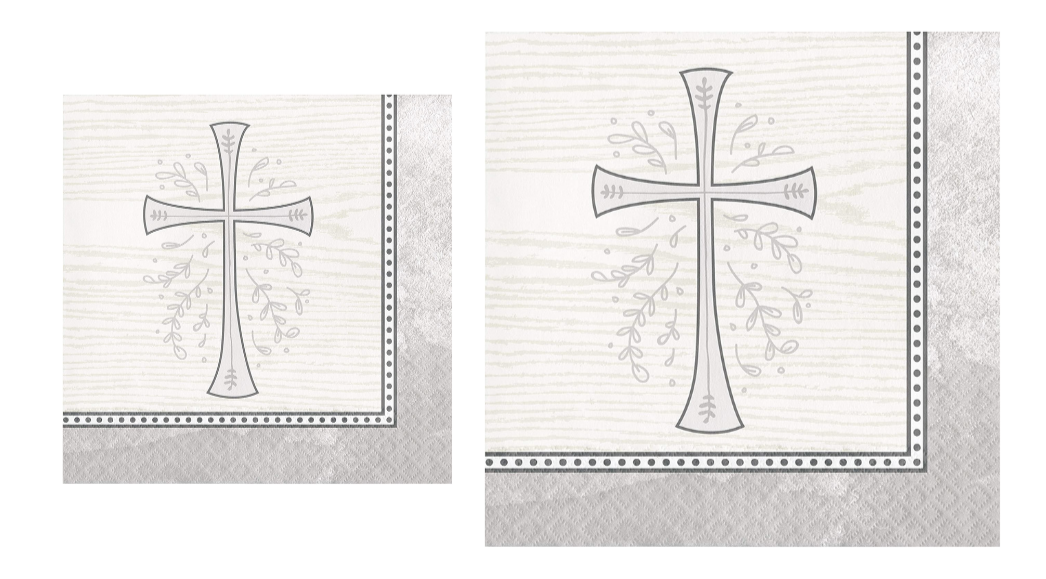 Religious Silver Cross Beverage and Luncheon Paper Disposable Napkins Bundle