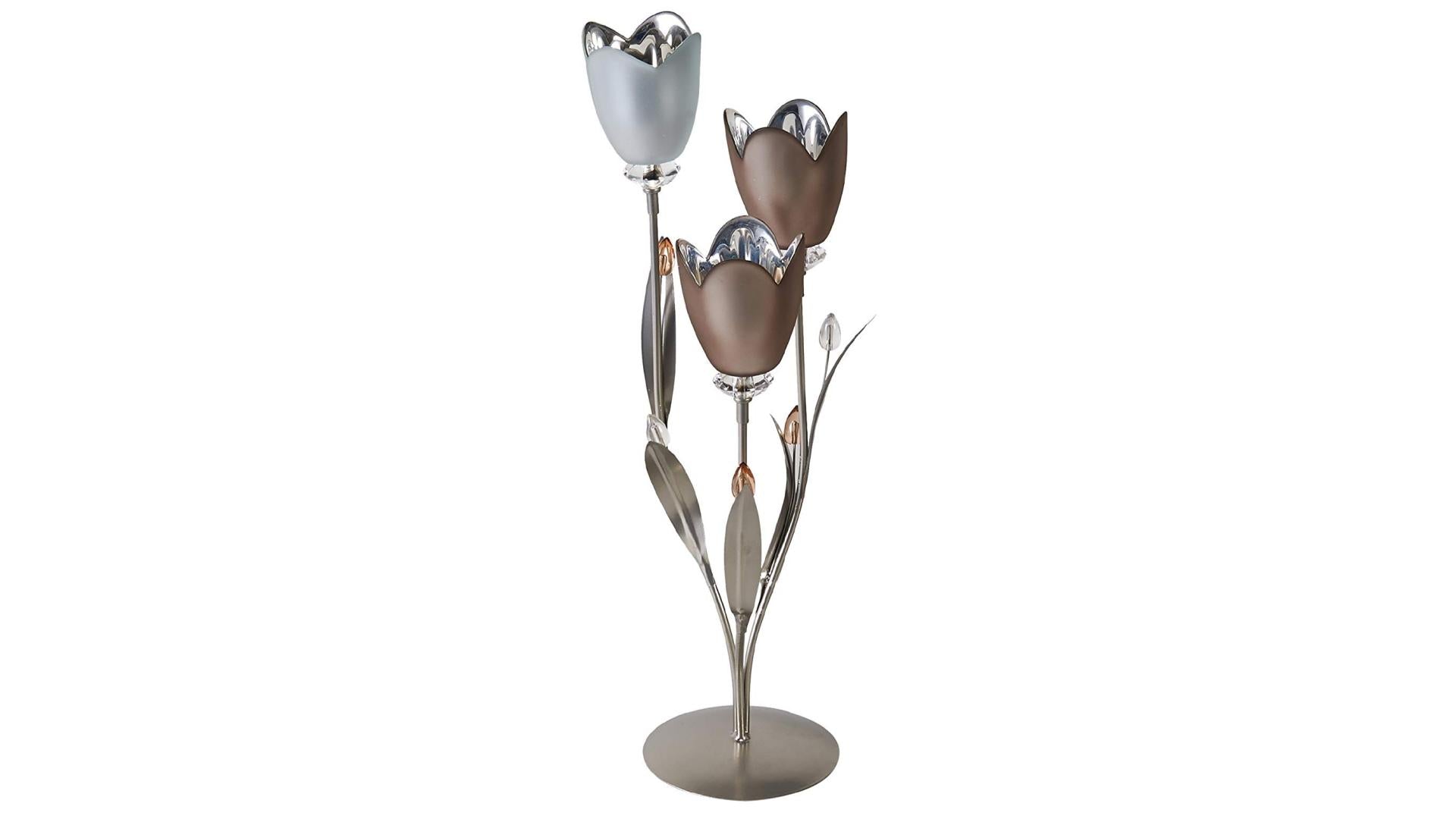3-Light Frosted Glass and Metal Tulip Centerpiece, 19-Inch