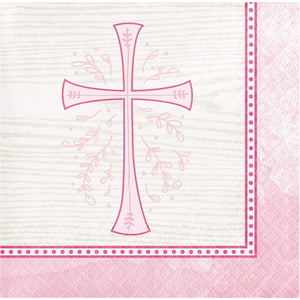 Religious Pink Cross Beverage Cocktail Paper Disposable Napkins – 16 Count