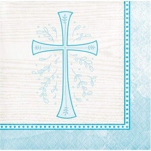 Religious Light Blue Cross Luncheon Paper Disposable Napkins – 16 Count