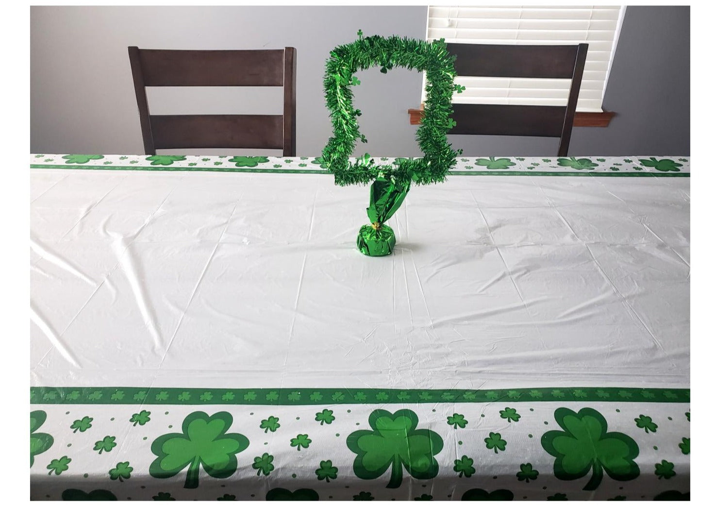 St. Patrick’s Day Tinsel Leprechaun Hat Centerpiece and Plastic Table Cover Combo