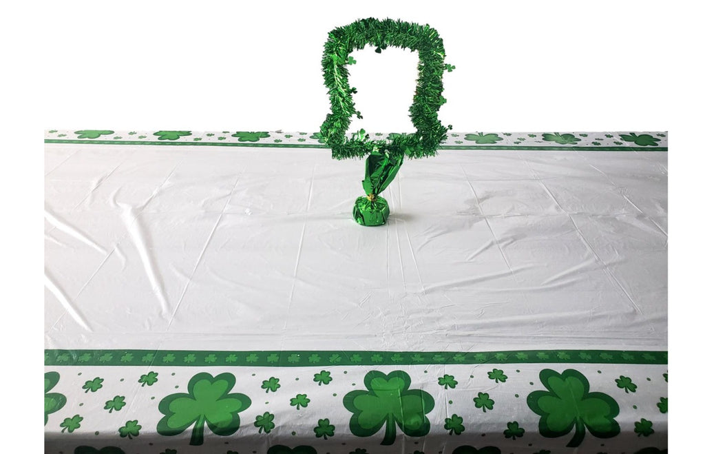 St. Patrick’s Day Tinsel Leprechaun Hat Centerpiece and Plastic Table Cover Combo