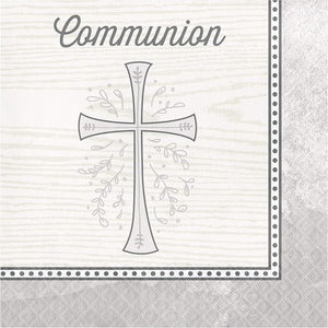 Religious Silver Cross Communion Luncheon Paper Disposable Napkins – 16 Count