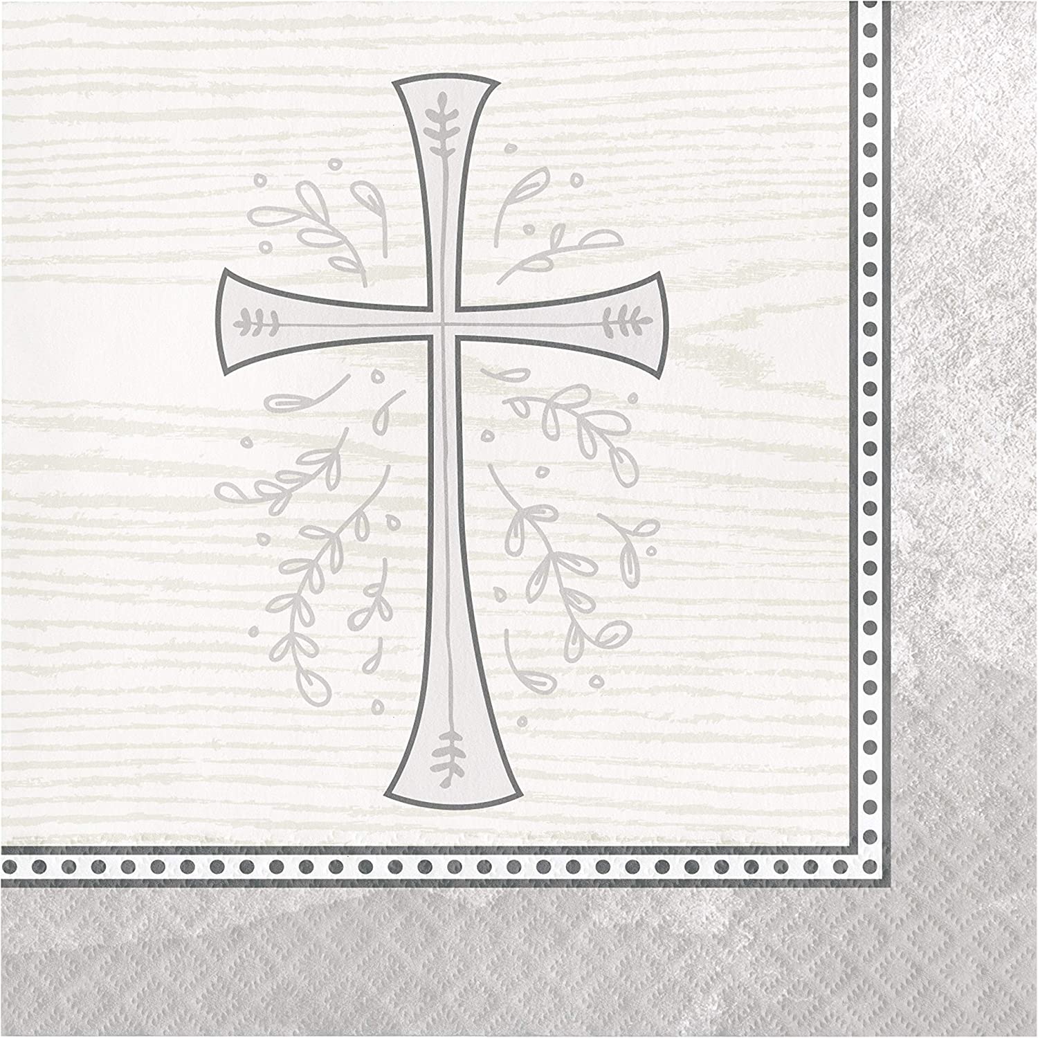 Religious Silver Cross Luncheon Paper Disposable Napkins – 16 Count