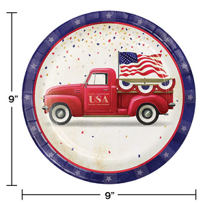 Patriotic Parade 9-inch Paper Disposable Plates – 8 Count