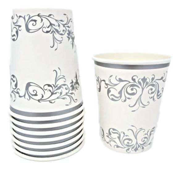 Silver Scroll 8 oz Paper Cups – 8 CT