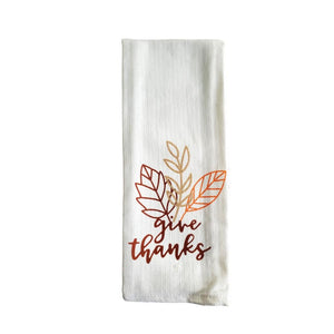 Harvest Fall Design Woven Kitchen Towels “Give Thanks” - 2 Pack