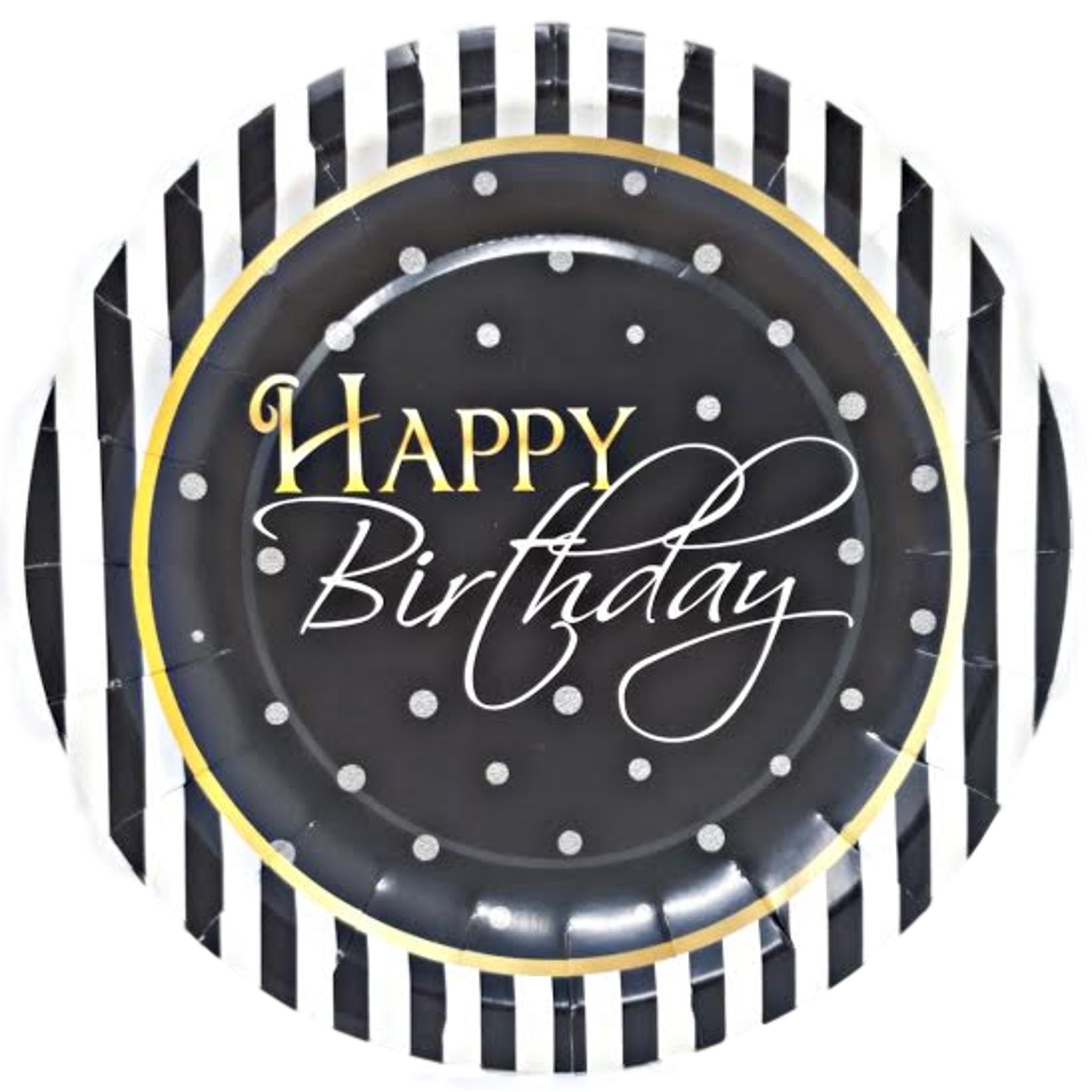 Elegant Happy Birthday 7” Dessert Paper Plates – 8 CT
