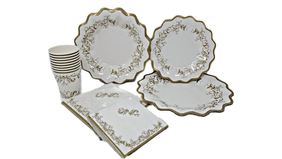 Gold Scroll 10.5 in Paper Plates –  8 CT