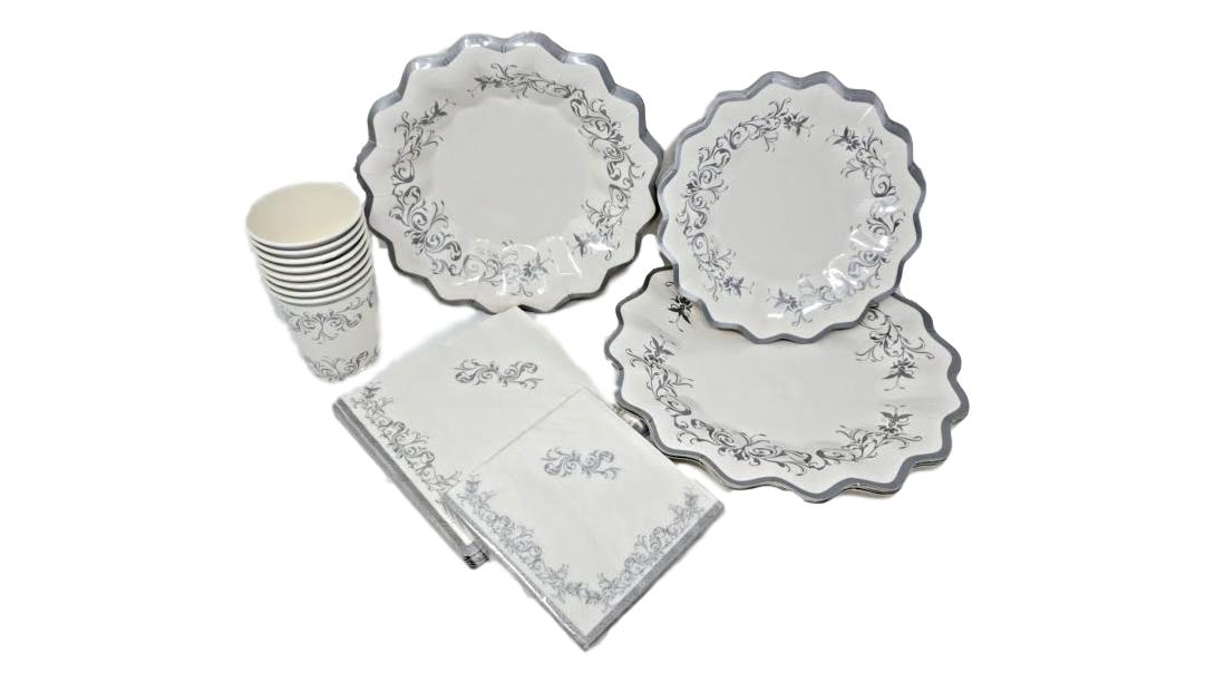 Silver Scroll Beverage Cocktail Napkins – 16 PC
