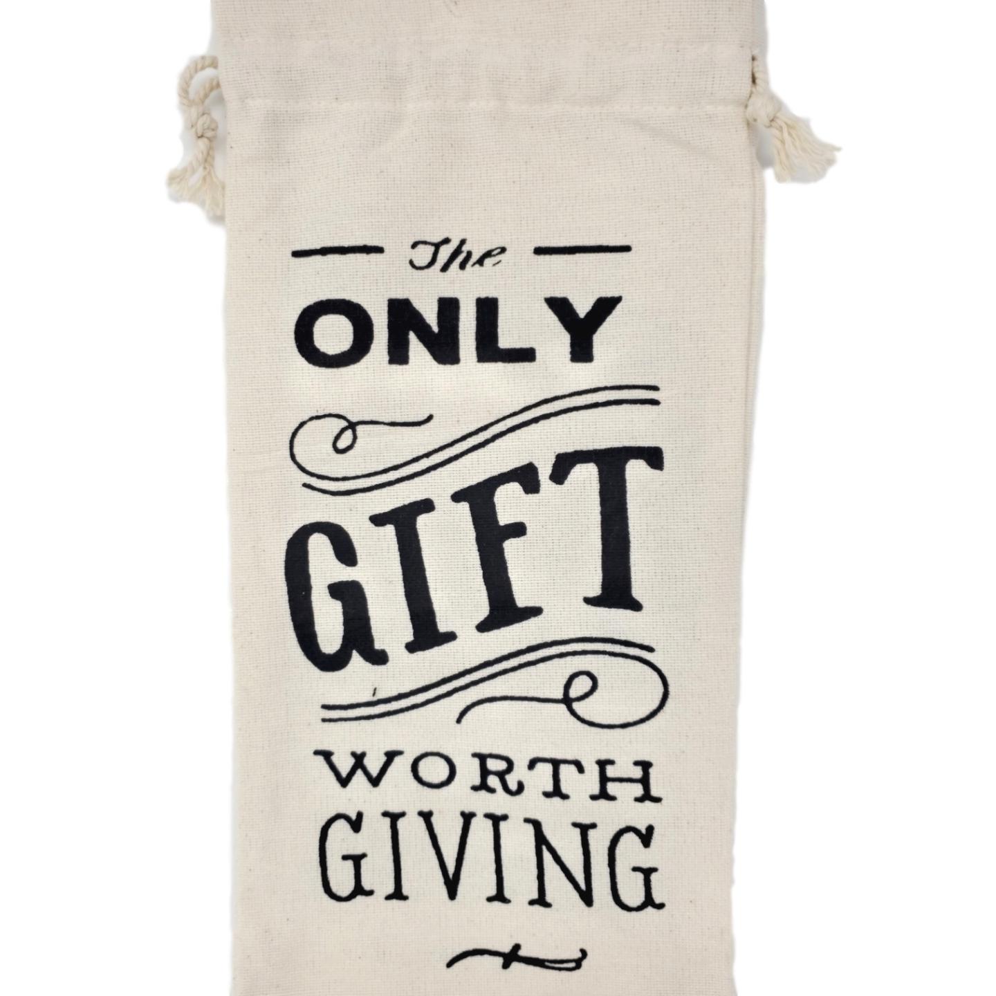 Cotton Canvas Wine Gift Bags “The Only Gift Worth Giving” – Set of 2