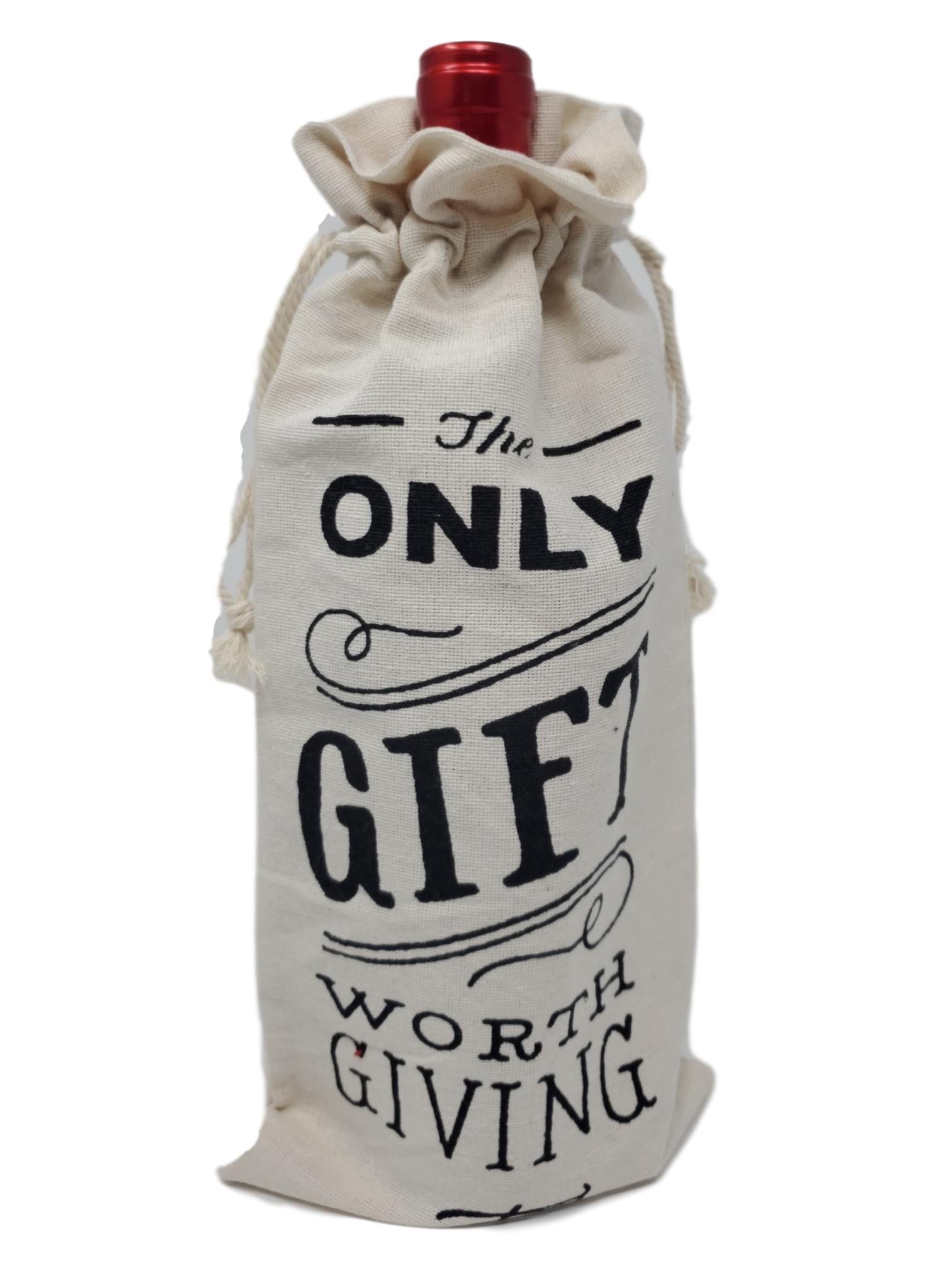 Cotton Canvas Wine Gift Bags “The Only Gift Worth Giving” – Set of 2