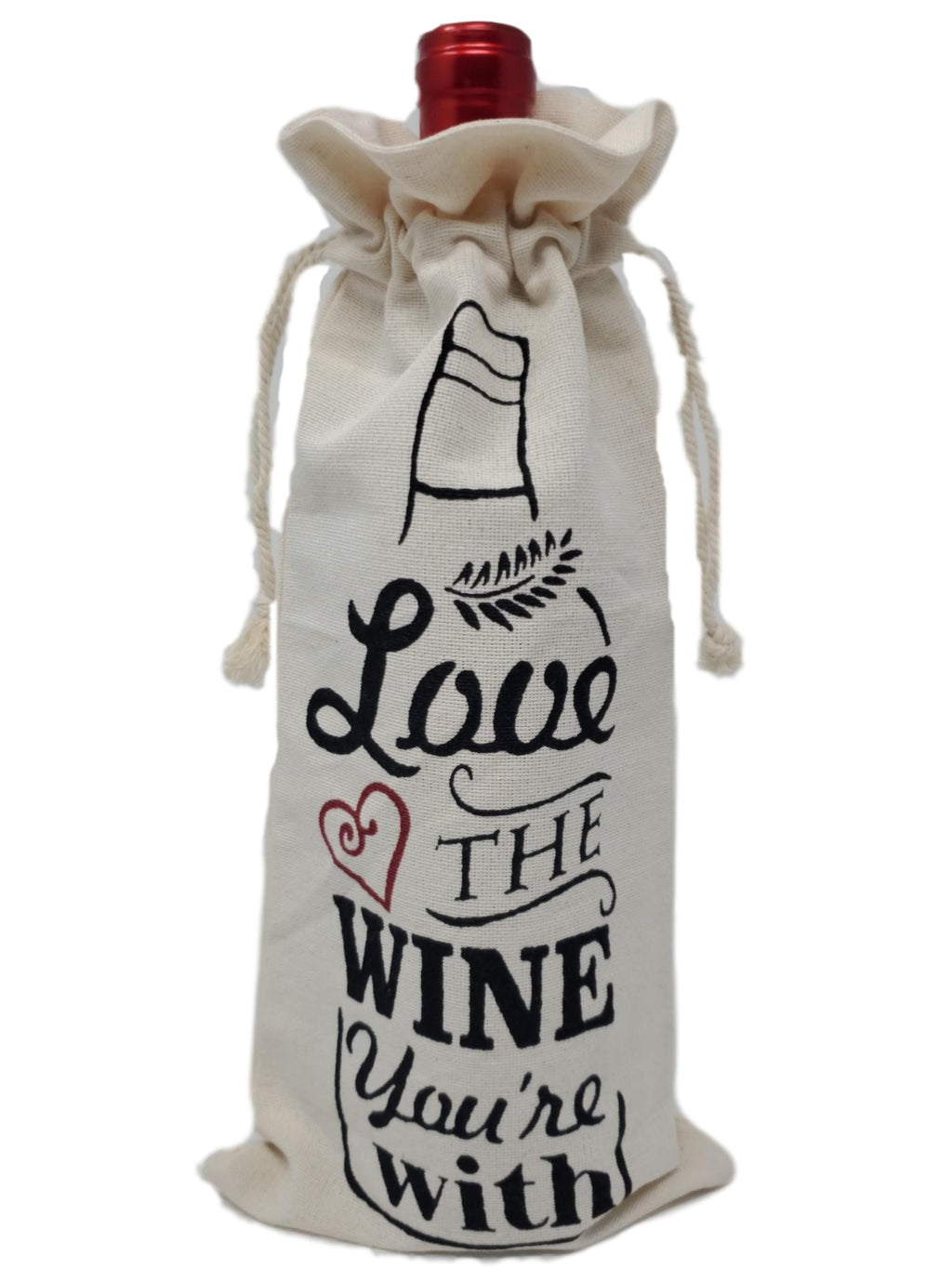 Cotton Canvas Wine Gift Bags “Love the Wine You’re With” – Set of 2