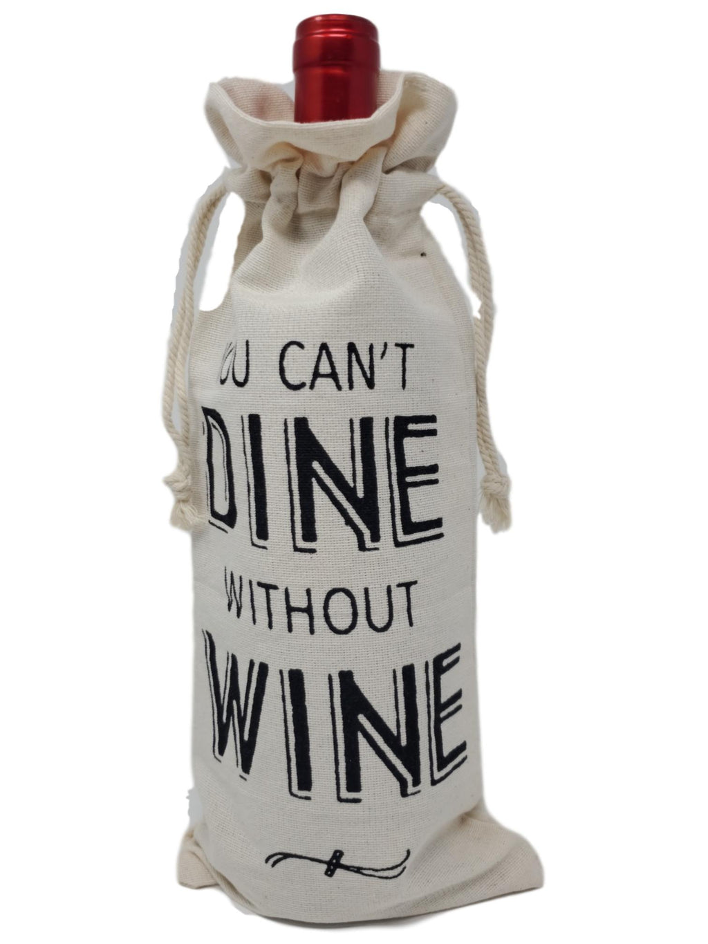 Cotton Canvas Wine Gift Bags “You Can't Dine Without Wine” – Set of 2