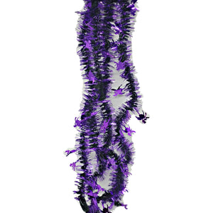Tinsel Skinny Black and Purple Garlands with Purple Spiders 9 Feet Long – 2 Pack