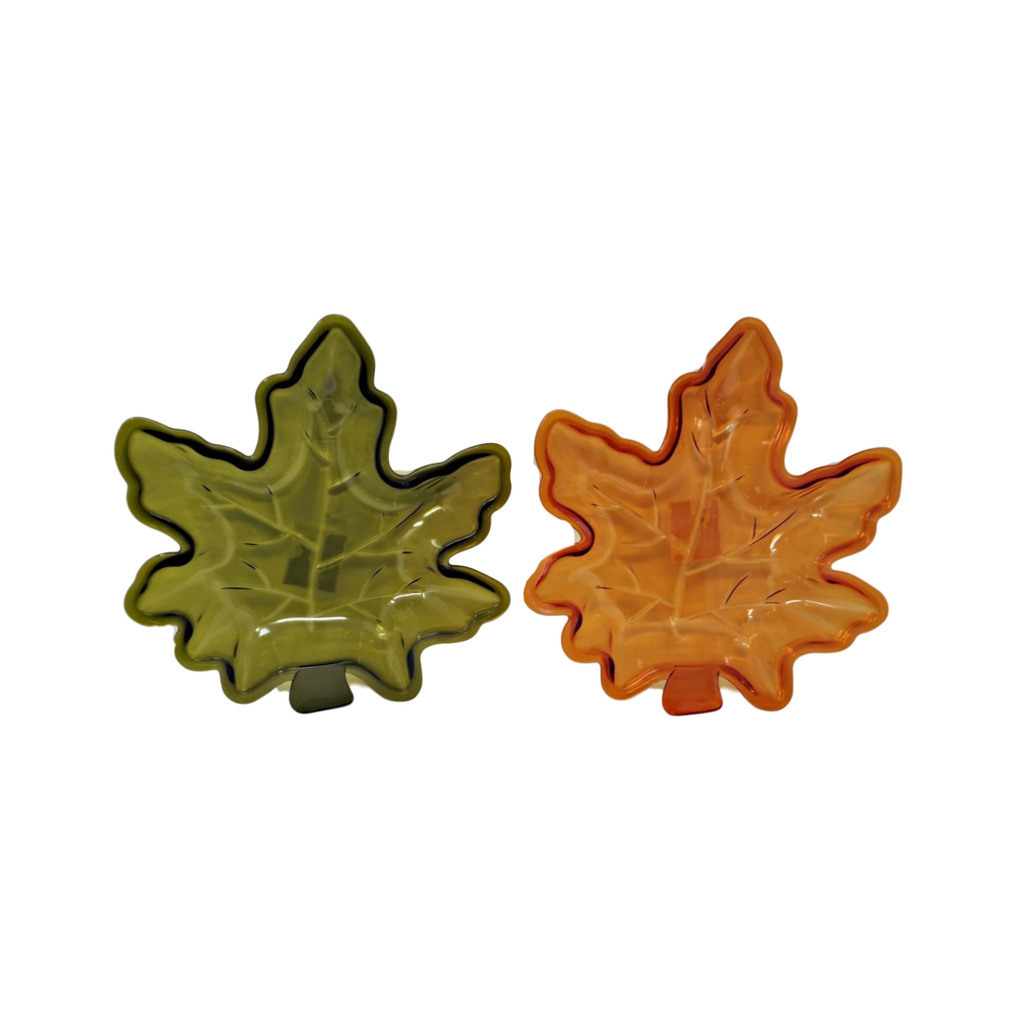 Fall Leaf Shaped Plastic Serving Dish Orange and Green – Set of 2