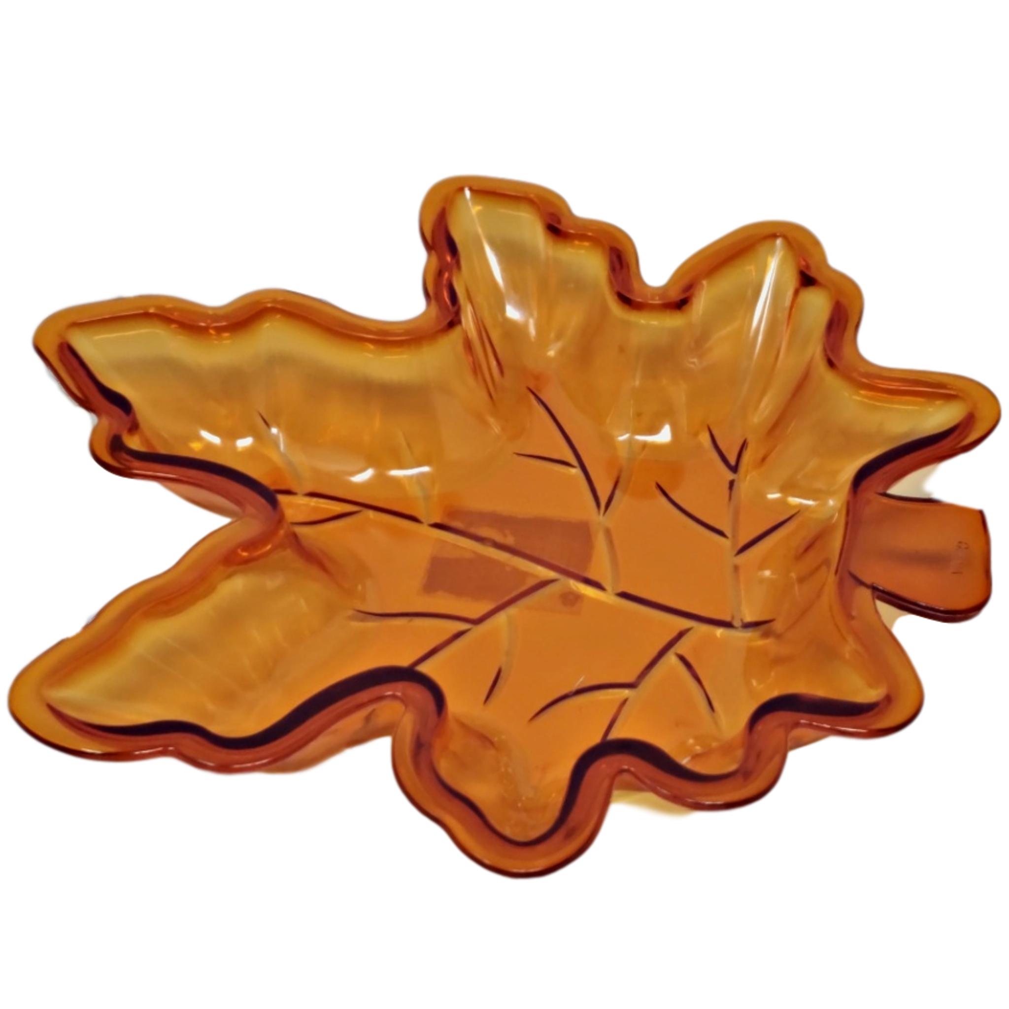 Fall Leaf Shaped Plastic Serving Dish Orange and Green – Set of 2