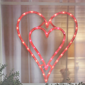 Valentine's Day Double Heart Lighted Instant Décor Window Decoration – 1 Piece