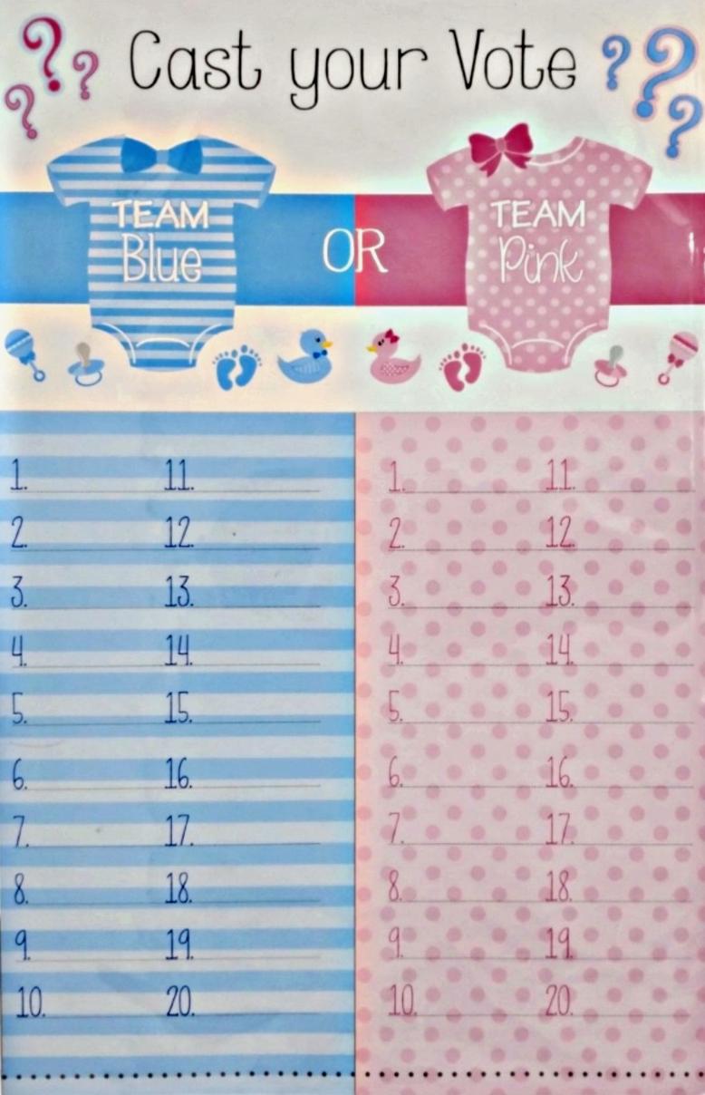 Gender reveal Is it a boy or girl? tally sheet