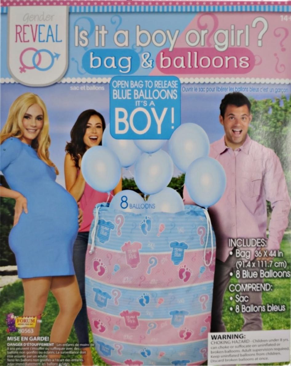 Gender Reveal Is it a boy or girl? bag and blue balloons - 1 piece